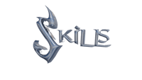 the logo for skills on a black background